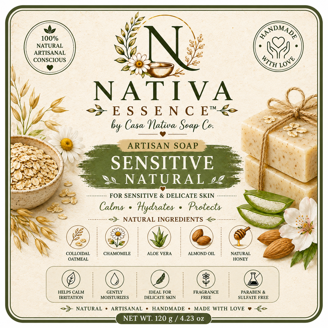 Nativa Essence™ – Oatmeal & Calendula Artisan Soap