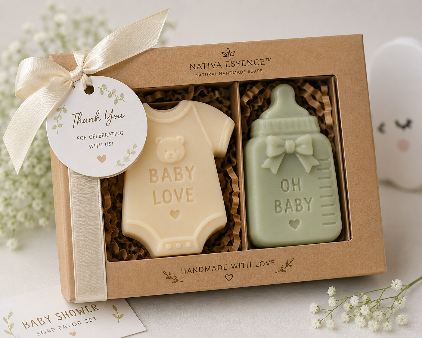 Nativa Essence™ Baby Shower Soap Favor Set – Set de 2 Jabones Artesanales