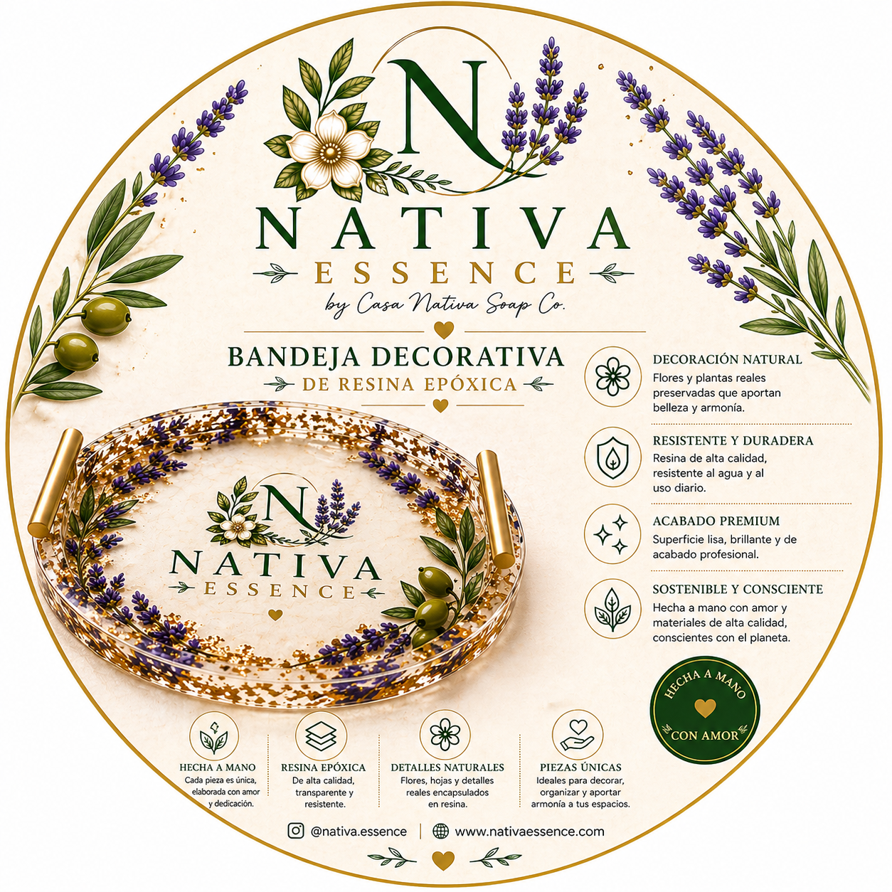 Bandeja Botánica Artesanal — Resina Decorativa