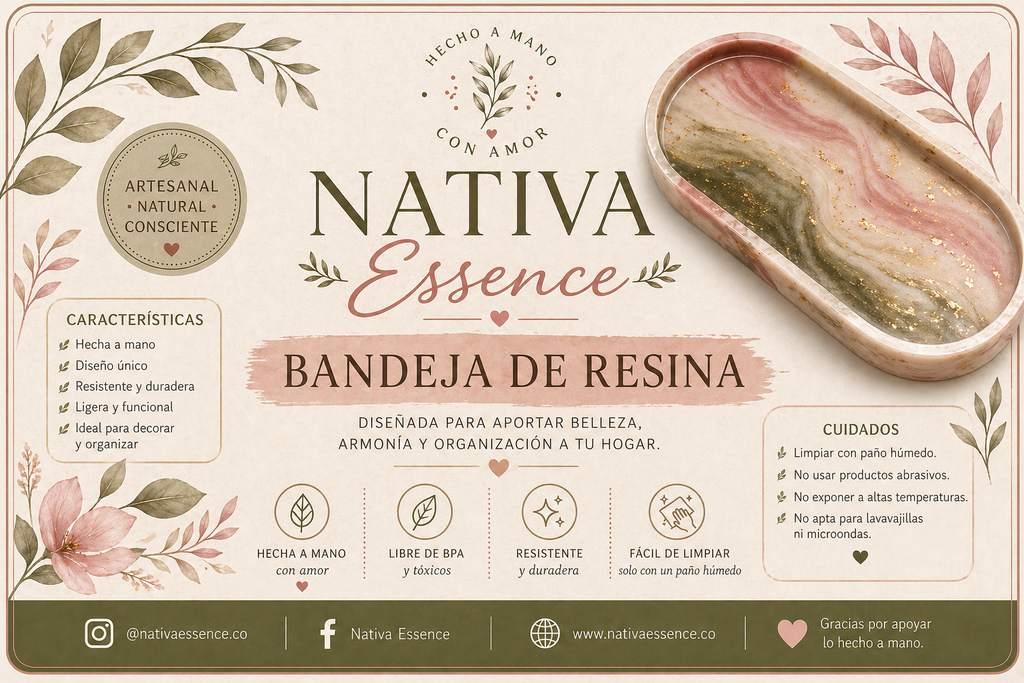Bandeja Botánica Artesanal — Resina Decorativa