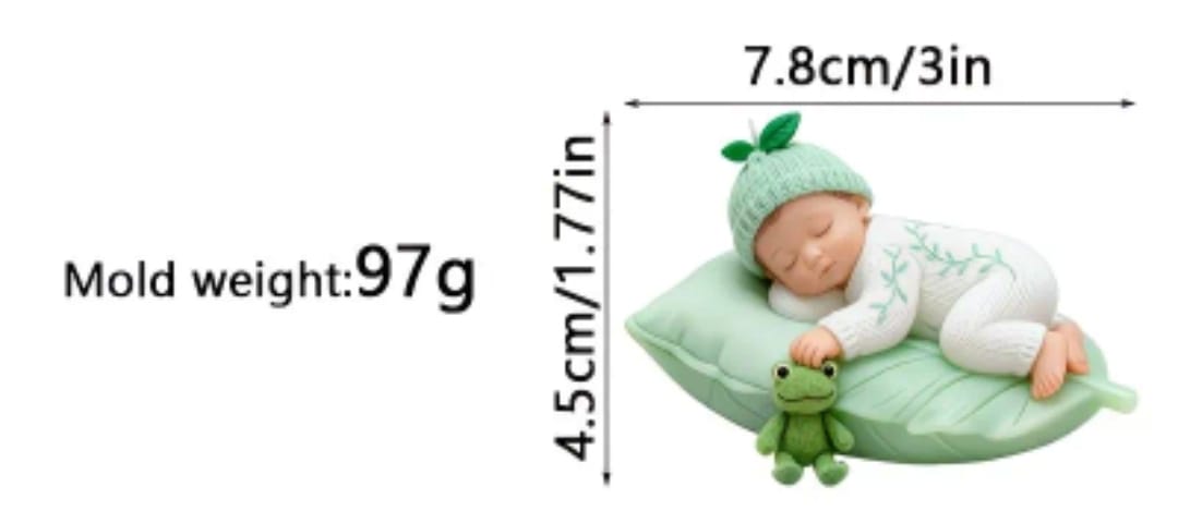 CUTE SLEEPING BABY ON LEAF PILLOW WITH FROG - SET 30, CANDLES IN 3D.
